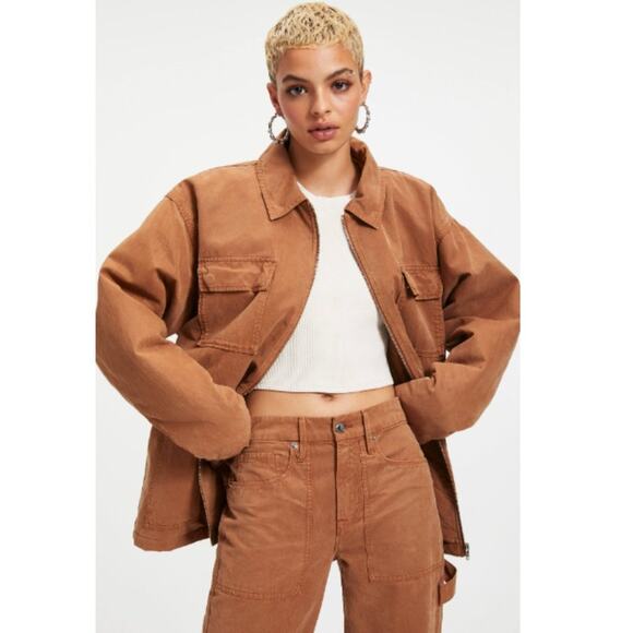 GOOD AMERICAN Chore Dropped Shoulder Utility Jacket Rust Women's Size 4 (XL) NWT - Picture 3 of 8